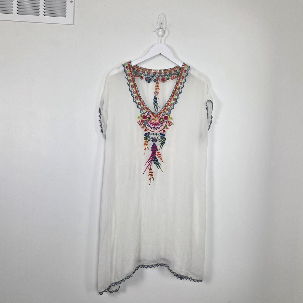 Johnny Was Ivory Tunic with Colorful Embroidery